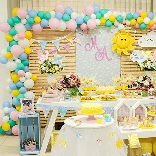 Decoraciones para fiesta de cumpleaños niña pastel, suministro de tema del cielo con pancarta, globo de papel de arcoíris con nubes de sol y luna, globo de estrella para revelación de género para niño