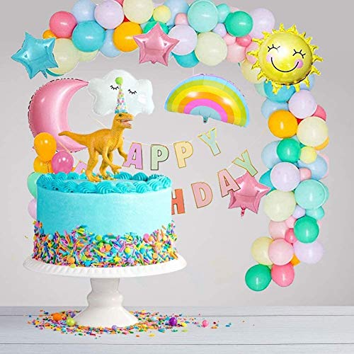 Decoraciones para fiesta de cumpleaños niña pastel, suministro de tema del cielo con pancarta, globo de papel de arcoíris con nubes de sol y luna, globo de estrella para revelación de género para niño