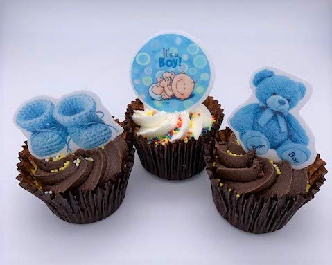 Decoraciones para pasteles azul claro para niños - 12 obleas comestibles para magdalenas para fiestas y bautizos