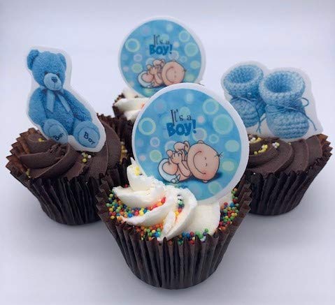 Decoraciones para pasteles azul claro para niños - 12 obleas comestibles para magdalenas para fiestas y bautizos