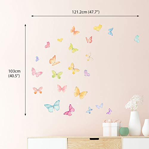 DECOWALL DS-8037 Mariposas pastel Vinilo Pegatinas Decorativas Adhesiva Pared Dormitorio Salón Guardería Habitación Infantiles Niños Bebés (Pequeña)