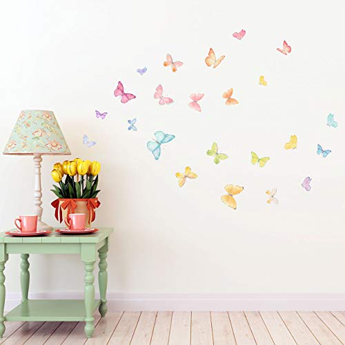 DECOWALL DS-8037 Mariposas pastel Vinilo Pegatinas Decorativas Adhesiva Pared Dormitorio Salón Guardería Habitación Infantiles Niños Bebés (Pequeña)