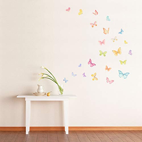 DECOWALL DS-8037 Mariposas pastel Vinilo Pegatinas Decorativas Adhesiva Pared Dormitorio Salón Guardería Habitación Infantiles Niños Bebés (Pequeña)