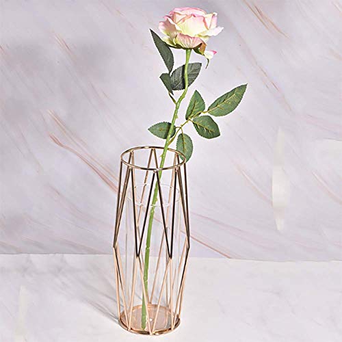 DEDC Florero de Vidrio de Tubo Ensayo con Marco de Metal Oro Rosa, Jarrón Decorativo Moderno Hidropónico para Decoración de Hogar, Oficina, Bodas, Fiestas, Celebraciones