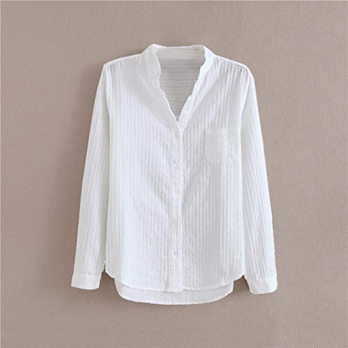 DEELIN Temperamento Moda De Las Mujeres OtoñO E Invierno con Cuello En V Camisa Blanca De AlgodóN De Manga Larga Camisa Blanca (XL, Blanco)