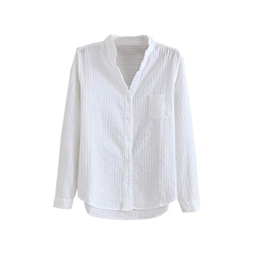 DEELIN Temperamento Moda De Las Mujeres OtoñO E Invierno con Cuello En V Camisa Blanca De AlgodóN De Manga Larga Camisa Blanca (XL, Blanco)