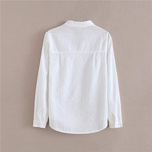 DEELIN Temperamento Moda De Las Mujeres OtoñO E Invierno con Cuello En V Camisa Blanca De AlgodóN De Manga Larga Camisa Blanca (XL, Blanco)