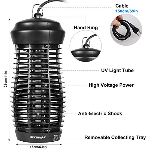 DEKINMAX Lámpara Antimosquitos Lámpara de Mosquito para Matar Insectos Mosquitos Moscas Polillas para Dormitorio Salón Cocina Despacho (Negro-6W)