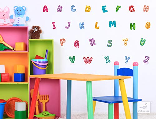 dekodino® Pegatina de pared abecedario con estampados de colores 26 letras