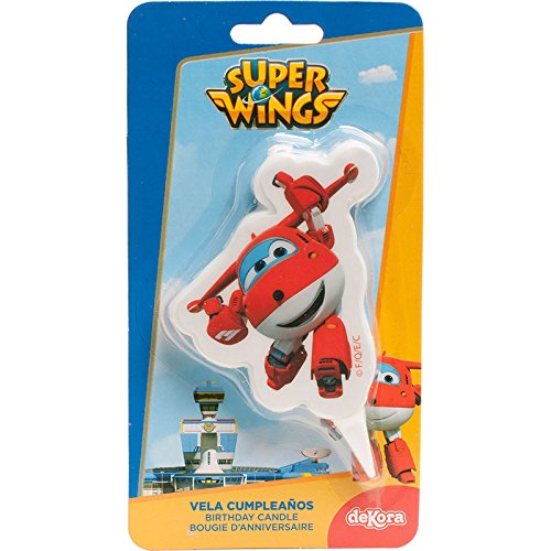 dekora 346177 Vela de Cumpleaños 2D de Jett de Super Wings, Cera, Multicolor, 7.5 x 4 x 2 cm