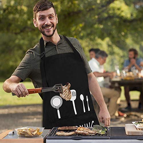 Delantal de Cocina Impermeable con Bolsillos Correa para el Cuello Ajustable Delantales Hombre Mujer Delantal Cocinero Mandil Cocina para Jardinería Restaurante Barbacoa Cocinar Hornear (Negro)