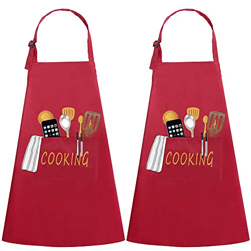 Delantales de Cocina 2 Piezas con Bolsillo Delantal Impermeables para Hombre Mujer Delantale Ajustables para Jardinería Restaurante Barbacoa Cocinar Hornear