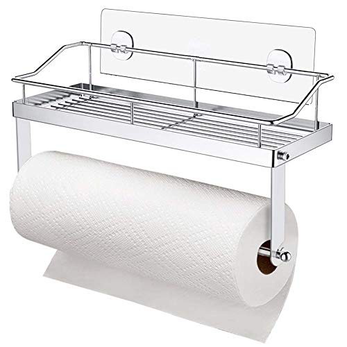 Delgeo Portarollos de Cocina Portarrollos de Papel Higienico, Autoadhesivo, Acero Inoxidable Estante Multifunción Portarrollos para Papel de Cocina - Blanco Plateado