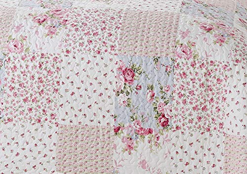 Delindo Lifestyle® Colcha de patchwork rosas en estilo rústico, colcha de cama en diseño de patchwork, multicolor, 220 x 240 cm