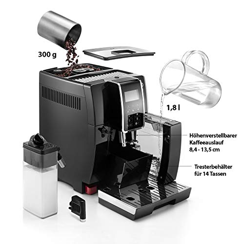 De'longhi Dinamica Ecam350.55.B - Cafetera superautomática, 1450w, función cappuccino, personalización variedad de bebidas, panel de control intuitivo con pantalla lcd y botones táctiles, negro