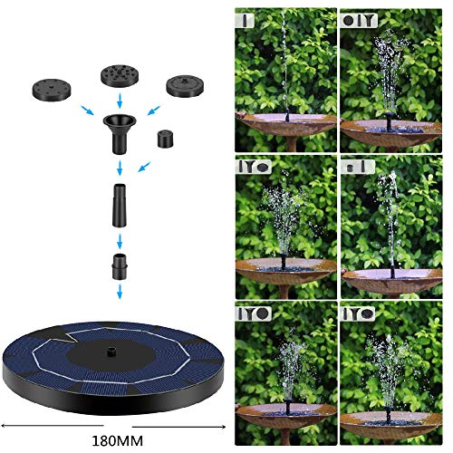 Depmog Solar Fuente Bomba 3.5W, Fuente Flotante de Bomba de Agua Solar Batería incorporada de 1200mAh, Altura de rociado de Agua de 80 cm, con 6 boquillas, para la decoración del jardín