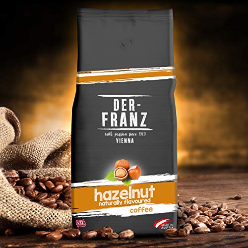 Der-Franz - Café mezcla de Arábica y Robusta, asado, frijoles enteros aromatizado con avellana natural con certificación UTZ, en grano, 1000 g