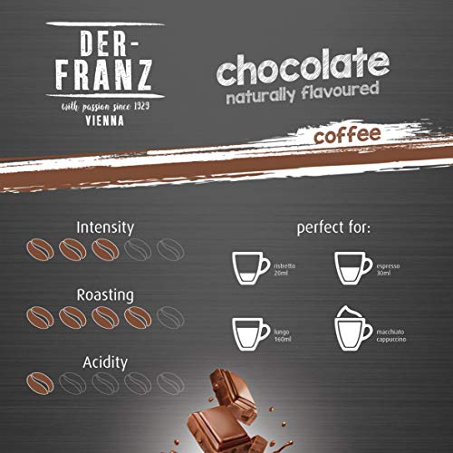 Der-Franz - Café mezcla de Arábica y Robusta, asado, frijoles enteros aromatizado con chocolate natural y certificación UTZ, en grano, 3 x 500 g