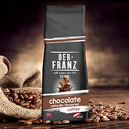 Der-Franz - Café mezcla de Arábica y Robusta, asado, frijoles enteros aromatizado con chocolate natural y certificación UTZ, en grano, 3 x 500 g