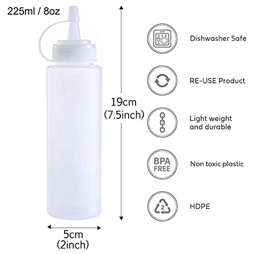 DERU Squeeze Bottle, 6 Pcs 8oz Botella de Salsa, Dispensador de Botellas de Plástico - Ninguna Fuga, Sin BPA, para Condimentos, Salsa de Tomate, Mostaza, Mayonesa, Salsa Picante Y Aceite De Oliva