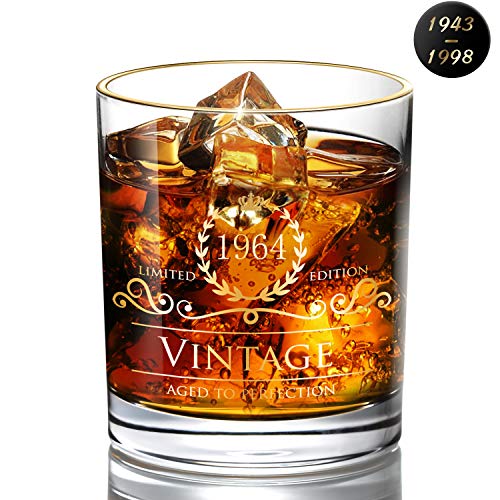 Desberry - Vasos de whisky para cumpleaños, aniversario, vaso de whisky, vaso de cristal con impresión del año, Vidrio, 1964