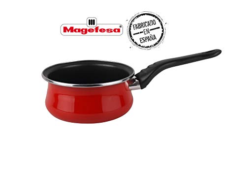 Desconocido Magefesa Praga Cazo 16 cm de Acero esmaltado, Antiadherente bicapa Reforzado, Color Rojo Exterior. Apta para Todo Tipo de cocinas, incluida inducción, Granate