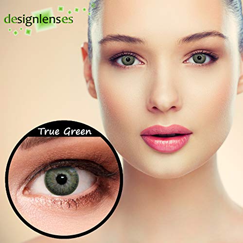 Designlenses, Dos lentillas de color verde discretamente colores suaves de un mese sin dioprtías/corregir + gratis caso de lente"True Green"