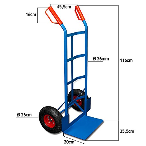 Deuba Carretilla plegable de mano Azul carreta de transporte carga máx 200Kg con 2 Ruedas portátil mudanza 45,5x116cm