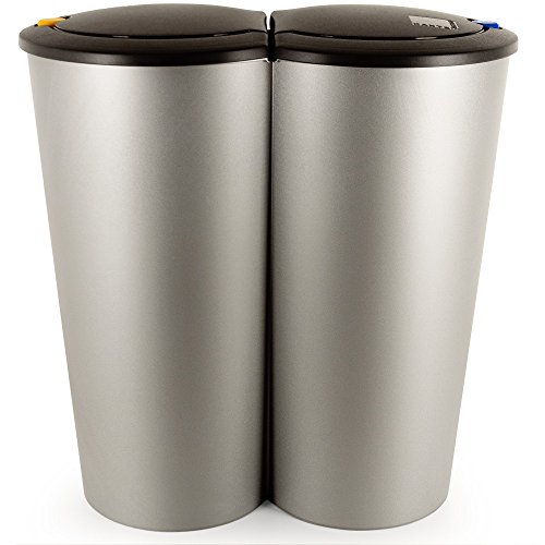 Deuba Cubo de Basura Plata 50L 2x25L basurero Interior Cocina para residuos Reciclaje 2 Compartimentos Doble contenedor