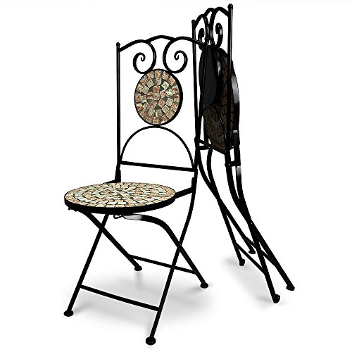 Deuba Set de 2 Sillas Mosaico »Bilbao« Asiento de cerámica Plegables 36x45x94cm para balcón jardín terraza Patio