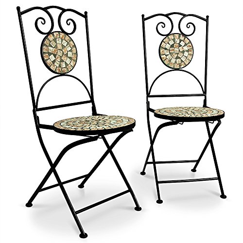 Deuba Set de 2 Sillas Mosaico »Bilbao« Asiento de cerámica Plegables 36x45x94cm para balcón jardín terraza Patio