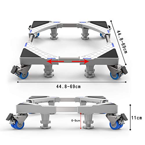 Dewel Base Lavadora,Base Ajustable de 45 cm-69 cm con 4 Ruedas Giratorias y 4 Pies de Goma Soporte para Lavadora, Secadora y Refrigerador