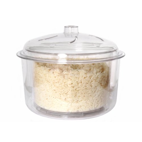 Dexam 17840347 - Cocedor de arroz y Verduras para microondas (2,3 l, 3 Piezas, Incluye Cesta y Tapa), Color Transparente