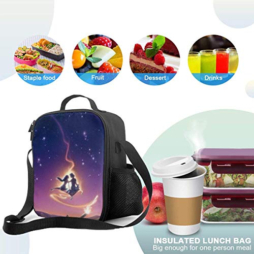 DFGA Insulated lunch bag Bolsa de almuerzo, lonchera aislada, Aladdin y su maravillosa lámpara, bolsa de asas, bolsa más fría, contenedores de preparación de comidas para mujeres, hombres, adultos