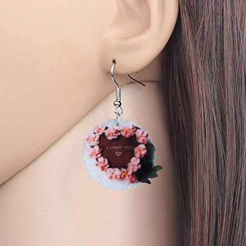 DFHTR Acrílico Día De San Valentín Rosa Pastel De Chocolate Pendientes Gota Cuelga Joyas para Mujer Pendientes Chica Adolescente Niño Decoración Regalos De Fiesta