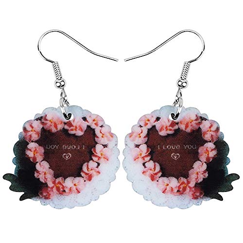 DFHTR Acrílico Día De San Valentín Rosa Pastel De Chocolate Pendientes Gota Cuelga Joyas para Mujer Pendientes Chica Adolescente Niño Decoración Regalos De Fiesta