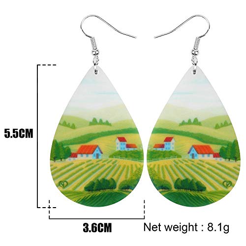 DFHTR Pendientes De Acrílico Lágrima Casa Rural Tierras De Cultivo Colgar Joyería para Los Pendientes De Las Mujeres Niñas Niños Encanto Decoración Regalos De Fiesta