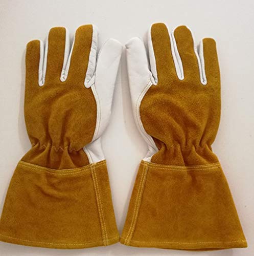 DGHJK Guantes de Cuero para jardinería, Anti-Quemaduras, aislantes del Calor, cómodos Guantes de Trabajo para Horno, Soldadura eléctrica, L