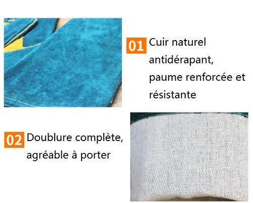 DGHJK Guantes Protectores de Cuero, Guantes de Soldadura por microondas Resistentes a Altas temperaturas con Costuras Azules, L