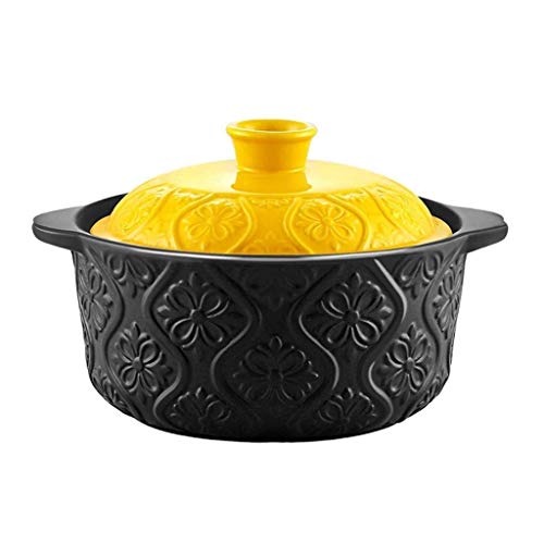 DHTOMC Sopa de Olla - de Dibujos Animados patrón de cerámica Plato Redondo Negro cazuela de Barro Olla de Barro Olla de cerámica de Utensilios de Cocina (Tamaño: 5.5L) Xping (Size : 2.8L)