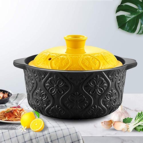 DHTOMC Sopa de Olla - de Dibujos Animados patrón de cerámica Plato Redondo Negro cazuela de Barro Olla de Barro Olla de cerámica de Utensilios de Cocina (Tamaño: 5.5L) Xping (Size : 2.8L)