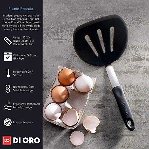 DI ORO® - Serie Chef - Espátulas de cocina en silicona y acero inoxidable - Resistentes al calor hasta 315 °C - Las mejores paletas de cocina y espátulas ranuradas - Perfectas para huevos y panqueques