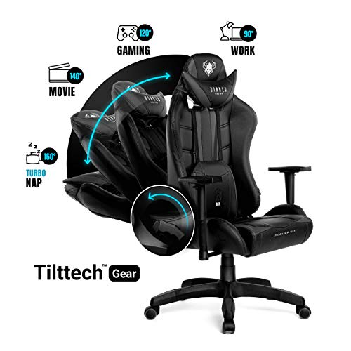 Diablo X-Ray Gaming Silla de Oficina Silla Gamer Apoyabrazos 4D Diseño Ergonomico HQ Cuero Sintético Perforación Función de Inclinación Soporta hasta 150 kg (Negro-Gris, L)