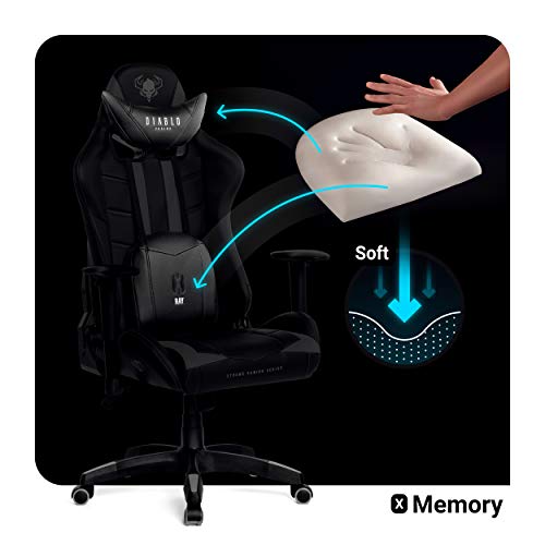 Diablo X-Ray Gaming Silla de Oficina Silla Gamer Apoyabrazos 4D Diseño Ergonomico HQ Cuero Sintético Perforación Función de Inclinación Soporta hasta 150 kg (Negro-Gris, L)