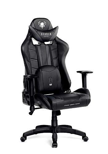 Diablo X-Ray Gaming Silla de Oficina Silla Gamer Apoyabrazos 4D Diseño Ergonomico HQ Cuero Sintético Perforación Función de Inclinación Soporta hasta 150 kg (Negro-Gris, L)