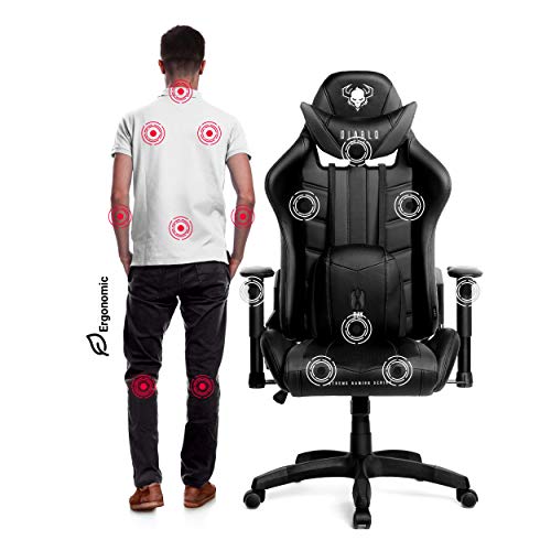 Diablo X-Ray Gaming Silla de Oficina Silla Gamer Apoyabrazos 4D Diseño Ergonomico HQ Cuero Sintético Perforación Función de Inclinación Soporta hasta 150 kg (Negro-Gris, L)