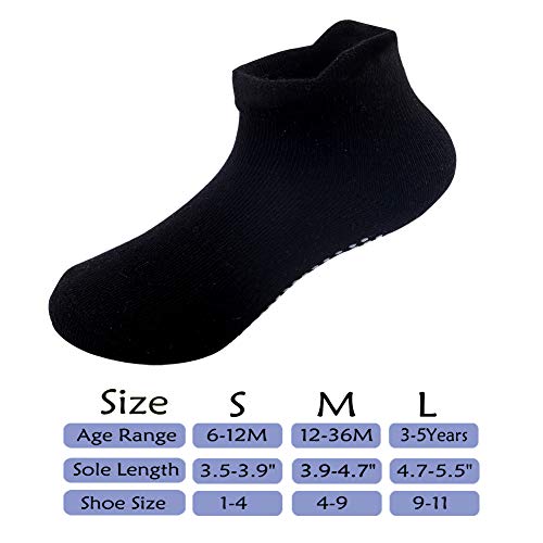 Dicry Calcetines Tobilleros Antideslizantes de Algodón Para Bebé Niños Niñas Infantiles (12 Pares Negro, 12-36 meses)