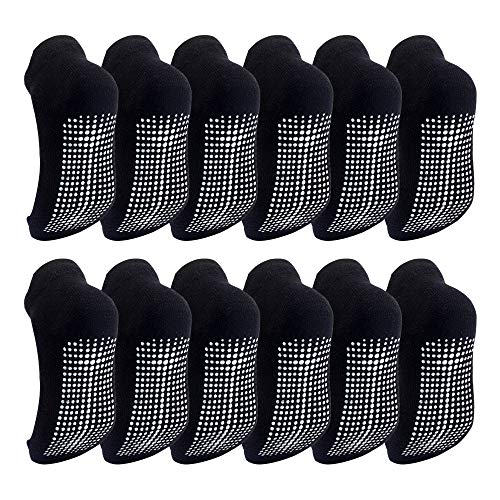 Dicry Calcetines Tobilleros Antideslizantes de Algodón Para Bebé Niños Niñas Infantiles (12 Pares Negro, 12-36 meses)