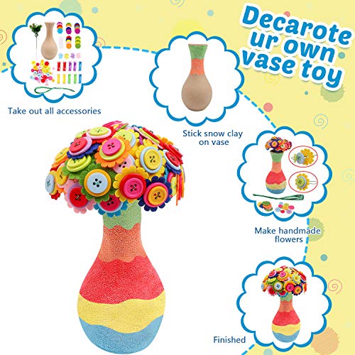 DigHealth Crafting Kit para Niño, Kit de Artesanía, DIY Florero con Ramo de Botones y Flor De Tela para Niñas Niños Edad 4 5 6 7 8 9 10 12 años