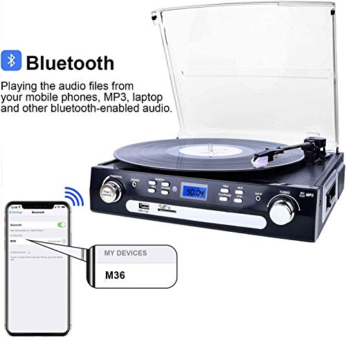 DIGITNOW! Tocadiscos Bluetooth con Estéreo Altavoces , 33/45/78 RPM Apoyos Cassette / Radio / Vinilo a MP3 USB Codificación / Aux in